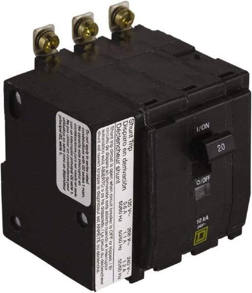Square D - 20 Amp, 240 VAC, 3 Pole, Panel Mount Miniature Circuit Breaker - 14-2 AWG - Benchmark Tooling