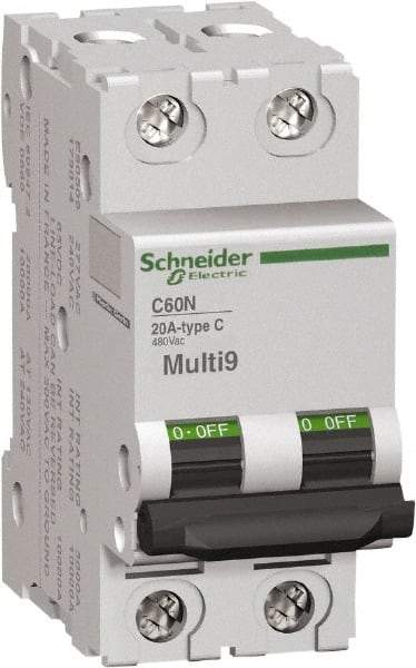 Schneider Electric - 15 Amp, 2 Pole, DIN Rail Mount Standard Circuit Breaker - Multiple Breaking Capacity Ratings, 14-4 (Copper) AWG, 3 Inch Deep x 3.19 Inch High x 1.42 Inch Wide - Benchmark Tooling