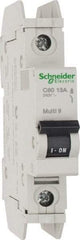 Schneider Electric - 13 Amp, 125 VDC, 240 VAC, 60 VDC, 1 Pole, DIN Rail Mount, Fixed Mount Miniature Circuit Breaker - Thermal Magnetic Trip, Multiple Breaking Capacity Ratings, 73mm Deep x 107mm High x 18mm Wide - Benchmark Tooling