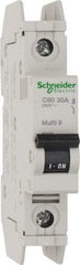 Schneider Electric - 20 Amp, 125 VDC, 240 VAC, 60 VDC, 1 Pole, DIN Rail Mount, Fixed Mount Miniature Circuit Breaker - Thermal Magnetic Trip, Multiple Breaking Capacity Ratings, 73mm Deep x 107mm High x 18mm Wide - Benchmark Tooling