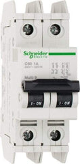 Schneider Electric - 1 Amp, 125 VDC, 240 VAC, 60 VDC, 1 Pole, DIN Rail Mount, Fixed Mount Miniature Circuit Breaker - Thermal Magnetic Trip, Multiple Breaking Capacity Ratings, 73mm Deep x 107mm High x 36mm Wide - Benchmark Tooling