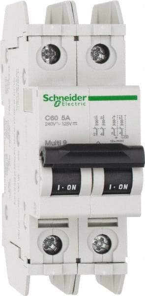 Schneider Electric - 5 Amp, 125 VDC, 240 VAC, 60 VDC, 1 Pole, DIN Rail Mount, Fixed Mount Miniature Circuit Breaker - Thermal Magnetic Trip, Multiple Breaking Capacity Ratings, 73mm Deep x 107mm High x 36mm Wide - Benchmark Tooling