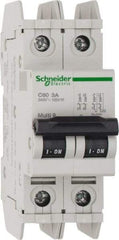 Schneider Electric - 3 Amp, 125 VDC, 240 VAC, 60 VDC, 1 Pole, DIN Rail Mount, Fixed Mount Miniature Circuit Breaker - Thermal Magnetic Trip, Multiple Breaking Capacity Ratings, 73mm Deep x 107mm High x 36mm Wide - Benchmark Tooling