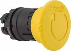 Schneider Electric - 22mm Mount Hole, Extended Mushroom Head, Pushbutton Switch Only - Round, Yellow Pushbutton, Nonilluminated, Maintained (MA) - Benchmark Tooling