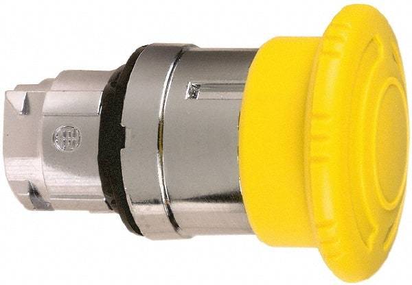 Schneider Electric - 22mm Mount Hole, Extended Mushroom Head, Pushbutton Switch Only - Round, Yellow Pushbutton, Nonilluminated, Maintained (MA) - Benchmark Tooling