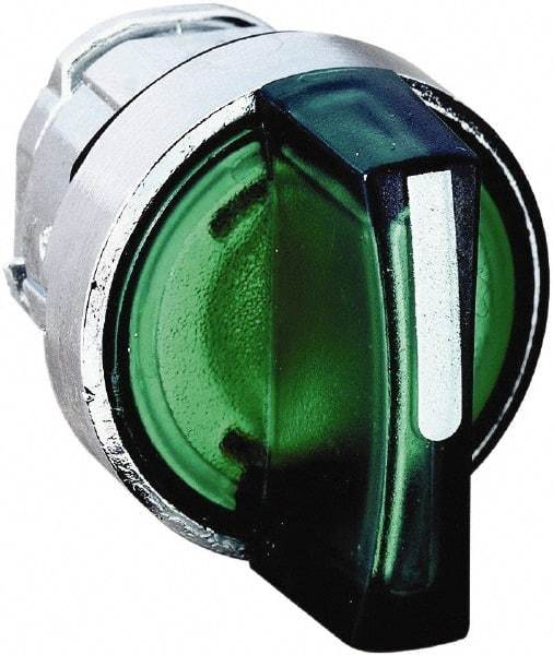 Schneider Electric - 22mm Mount Hole, 3 Position, Handle Operated, Selector Switch - Green, Momentary (MO), Illuminated, Shock, Vibration and Water Resistant - Benchmark Tooling