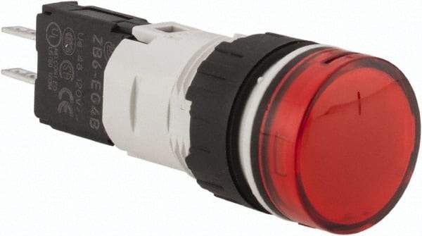 Schneider Electric - 48-120 VAC/VDC Red Lens LED Pilot Light - Round Lens, Quick Connect Connector, 18mm Wide, Vibration Resistant - Benchmark Tooling