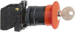 Schneider Electric - 22mm Mount Hole, Extended Mushroom Head, Pushbutton Switch with Contact Block - Round, Red Pushbutton, Maintained (MA), Momentary (MO) - Benchmark Tooling