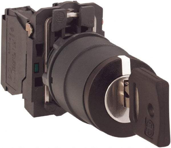 Schneider Electric - 22mm Mount Hole, 3 Position, Key Operated, Selector Switch with Contact Blocks - Maintained (MA), 2NO, Shock, Vibration and Water Resistant - Benchmark Tooling