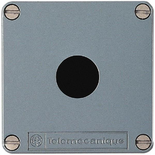 Schneider Electric - 1 Hole, 22mm Hole Diameter, Zinc Alloy Pushbutton Switch Enclosure - 80mm High x 80mm Wide x 74-1/2mm Deep - Benchmark Tooling