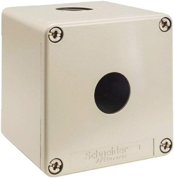 Schneider Electric - 1 Hole, 1.58 Inch Hole Diameter, Zinc Alloy Pushbutton Switch Enclosure - 3.15 Inch High x 3.15 Inch Wide x 3.03 Inch Deep, 4, 13 NEMA Rated - Benchmark Tooling