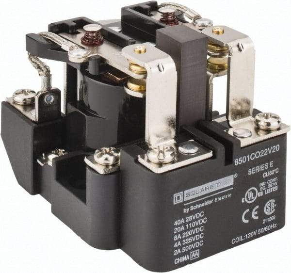 Square D - 10 VA Power Rating, Electromechanical Screw Clamp General Purpose Relay - 10 Amp at 110 V & 4 Amp at 220 V, DPDT, 120 VAC at 50/60 Hz, 63.6mm Wide x 58.8mm High x 79.4mm Deep - Benchmark Tooling