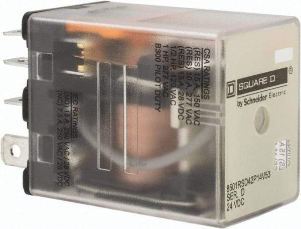 Square D - Electromechanical Plug-in General Purpose Relay - 10 Amp at 240 VAC, DPDT, 24 VDC - Benchmark Tooling