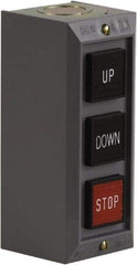 Schneider Electric - 3 Operator, Projecting Pushbutton Control Station - Down, Stop, Up (Legend), Momentary Switch, 2NO/3NC Contact, NEMA 1 - Benchmark Tooling