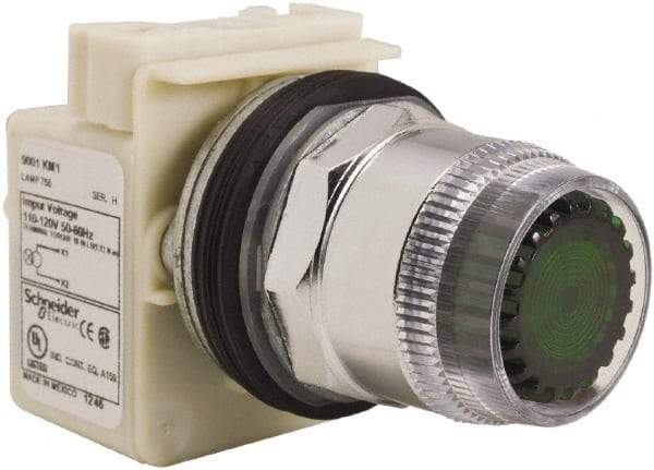 Schneider Electric - 30mm Mount Hole, Extended Straight, Pushbutton Switch Only - Round, Green Pushbutton, Momentary (MO), Weatherproof, Dust and Oil Resistant - Benchmark Tooling