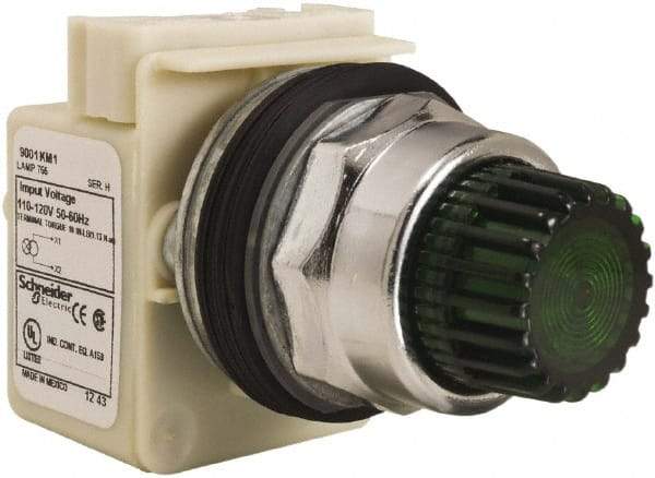 Schneider Electric - 30mm Mount Hole, Extended Straight, Pushbutton Switch Only - Round, Green Pushbutton, Momentary (MO), Weatherproof, Dust and Oil Resistant - Benchmark Tooling