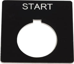 Schneider Electric - Square, Plastic Legend Plate - Start - Black Background, White Letters, 1.2 Inch Hole Diameter, 2-1/4 Inch Square - Benchmark Tooling