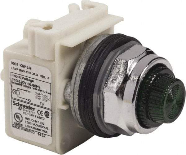 Schneider Electric - 120 VAC Green Lens LED Pilot Light - Round Lens, Screw Clamp Connector - Benchmark Tooling