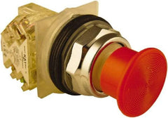 Schneider Electric - 30mm Mount Hole, Extended Mushroom Head, Pushbutton Switch with Contact Block - Round, Red Pushbutton, Momentary (MO) - Benchmark Tooling