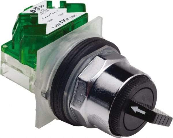 Schneider Electric - 30mm Mount Hole, 2 Position, Knob and Pushbutton Operated, Selector Switch - Black, Maintained (MA), Weatherproof and Dust and Oil Resistant - Benchmark Tooling