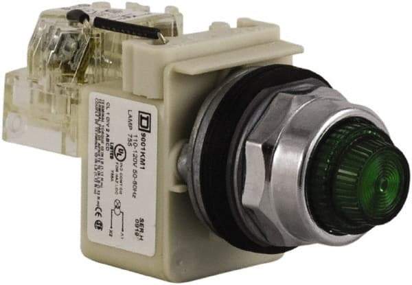 Schneider Electric - 120 VAC Green Lens Indicating Light - Screw Clamp Connector - Benchmark Tooling