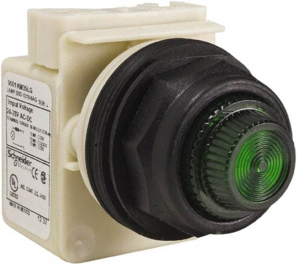 Schneider Electric - 24 V, 28 V Green Lens LED Indicating Light - Round Lens, Screw Clamp Connector, Corrosion Resistant, Dust Resistant, Oil Resistant - Benchmark Tooling