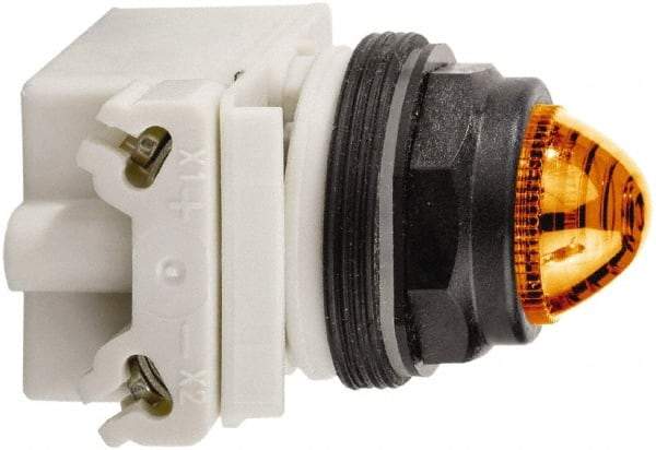 Schneider Electric - 120 VAC White Lens LED Pilot Light - Round Lens, Screw Clamp Connector, 54mm OAL x 42mm Wide, Vibration Resistant - Benchmark Tooling