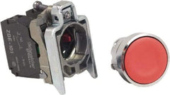 Schneider Electric - 22mm Mount Hole, Pushbutton Switch with Contact Block - Round, Red Pushbutton, Nonilluminated, Momentary (MO), Anticorrosive, Dust Resistant and Vaportight - Benchmark Tooling