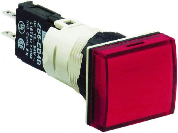 Schneider Electric - 12-24 VAC/VDC Red Lens LED Pilot Light - Rectangle Lens, Quick Connect Connector, 24mm Wide, Vibration Resistant - Benchmark Tooling