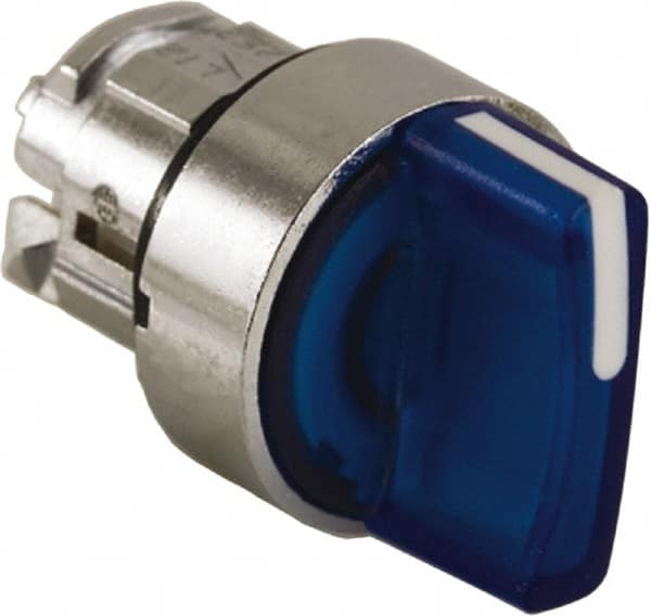 Schneider Electric - 22mm Mount Hole, 3 Position, Handle Operated, Selector Switch - Blue, Maintained (MA), Illuminated, Shock, Vibration and Water Resistant - Benchmark Tooling