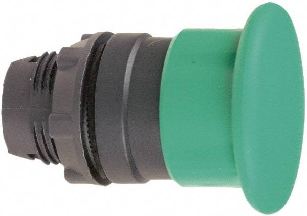 Schneider Electric - 22mm Mount Hole, Extended Mushroom Head, Pushbutton Switch Only - Round, Green Pushbutton, Illuminated, Maintained (MA) - Benchmark Tooling