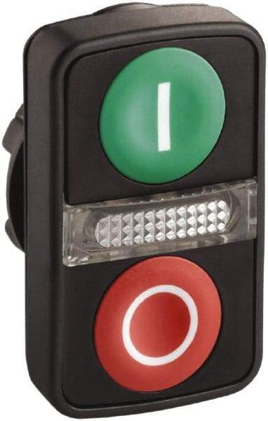 Schneider Electric - 22mm Mount Hole, Flush, Pushbutton Switch Only - Rectangle, Green and Red Pushbutton, Illuminated, Momentary (MO), On-Off, Shock and Vibration Resistant - Benchmark Tooling