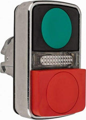 Schneider Electric - 22mm Mount Hole, Extended Straight, Flush, Pushbutton Switch Only - Rectangle, Green and Red Pushbutton, Illuminated, Momentary (MO), On-Off, Shock and Vibration Resistant - Benchmark Tooling