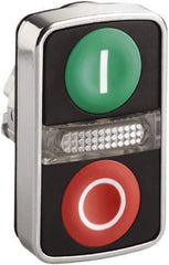 Schneider Electric - 22mm Mount Hole, Extended Straight, Flush, Pushbutton Switch Only - Rectangle, Green and Red Pushbutton, Illuminated, Momentary (MO), On-Off, Shock and Vibration Resistant - Benchmark Tooling