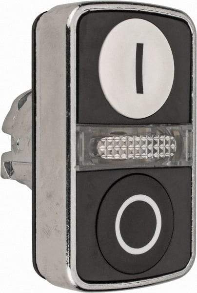 Schneider Electric - 22mm Mount Hole, Flush, Pushbutton Switch Only - Rectangle, White and Black Pushbutton, Illuminated, Momentary (MO), On-Off, Shock and Vibration Resistant - Benchmark Tooling