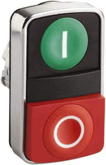 Schneider Electric - 22mm Mount Hole, Extended Straight, Flush, Pushbutton Switch Only - Rectangle, Green and Red Pushbutton, Nonilluminated, Momentary (MO), On-Off, Shock and Vibration Resistant - Benchmark Tooling