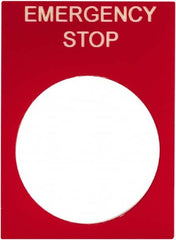 Schneider Electric - Rectangular, PVC Legend Plate - Emergency Stop - Red Background, White Letters, 22mm Hole Diameter, 30mm Wide x 40mm High - Benchmark Tooling