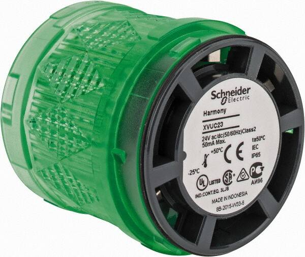 Schneider Electric - LED Lamp, Green, Steady, Stackable Tower Light Module - 24 VAC/VDC, 40 Milliamp, IP65 Ingress Rating, Base Mount - Benchmark Tooling