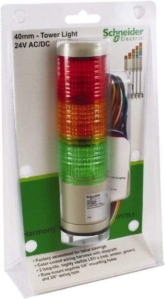 Schneider Electric - LED Lamp, Green, Red and Amber, Steady, Preassembled Stackable Tower Light Module Unit - 24 VAC/VDC, 75 Milliamp, Base Mount - Benchmark Tooling