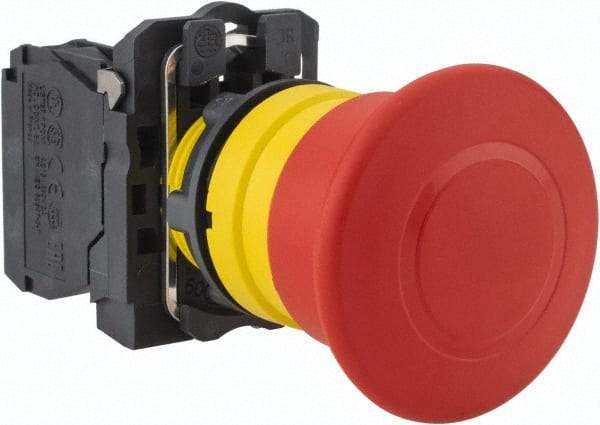 Schneider Electric - 22mm Mount Hole, Extended Mushroom Head, Pushbutton Switch Only - Round, Red Pushbutton, Nonilluminated, Trigger Action, Off, Shock and Vibration Resistant - Benchmark Tooling