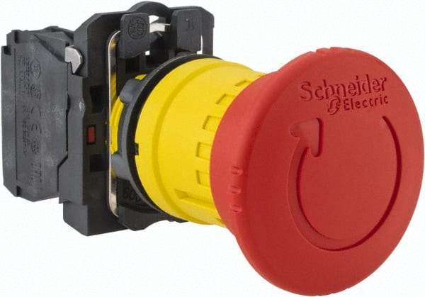 Schneider Electric - 22mm Mount Hole, Extended Mushroom Head, Pushbutton Switch Only - Round, Red Pushbutton, Nonilluminated, Maintained (MA), Off, Shock and Vibration Resistant - Benchmark Tooling