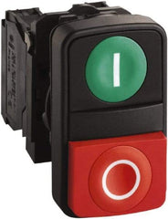 Schneider Electric - 22mm Mount Hole, Extended Straight, Flush, Pushbutton Switch Only - Rectangle, Green and Red Pushbutton, Nonilluminated, Momentary (MO), Shock and Vibration Resistant - Benchmark Tooling