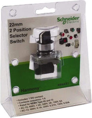 Schneider Electric - 22mm Mount Hole, 2 Position, Lever Operated, Selector Switch with Contact Blocks - Black, Maintained (MA), Nonilluminated, 1 Contact Block - Benchmark Tooling