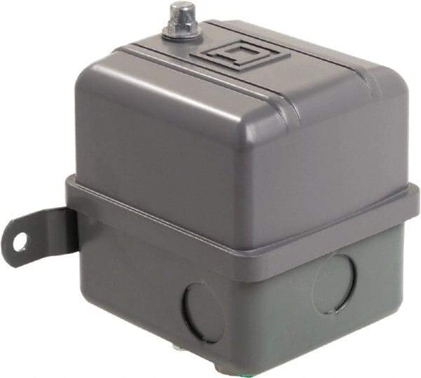 Square D - 1 NEMA Rated, DPST, 80 to 100 psig, Vacuum Switch Pressure and Level Switch - Adjustable Pressure, 575 VAC, 1/4 Inch NPSF Connector, Screw Terminal, For Use with Air Compressors, Electrically Driven Water Pumps - Benchmark Tooling