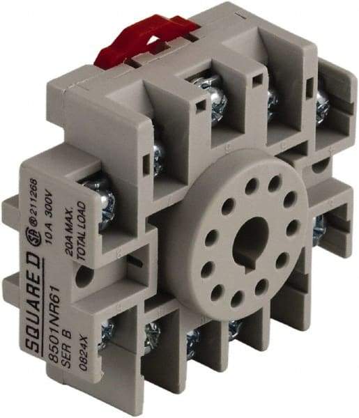 Square D - 11 Pins, 300 VAC, 10 Amp (CSA) and 15 Amp (UL), Octal Relay Socket - DIN Rail Mount, Panel Mount, 1 Tier, Screw Terminal - Benchmark Tooling