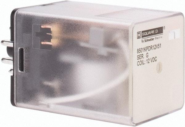 Square D - 8 Pins, 1 hp at 277 Volt & 1/3 hp at 120 Volt, 3 VA Power Rating, Octal Electromechanical Plug-in General Purpose Relay - 10 Amp at 250 VAC, DPDT, 12 VDC, 34.9mm Wide x 50.3mm High x 35.4mm Deep - Benchmark Tooling