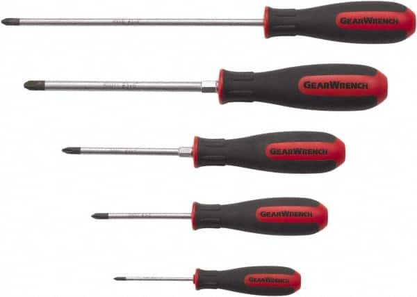 GearWrench - 5 Piece Phillips Screwdriver Set - Blade Sizes: Length 2-1/2, 3, 4 & 6, Bit Sizes: Philips #0 to #3 - Benchmark Tooling