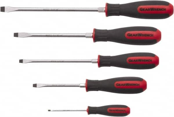 GearWrench - 5 Piece Slotted Screwdriver Set - Blade Sizes: Length 3, 4, 6 & 8 - Benchmark Tooling