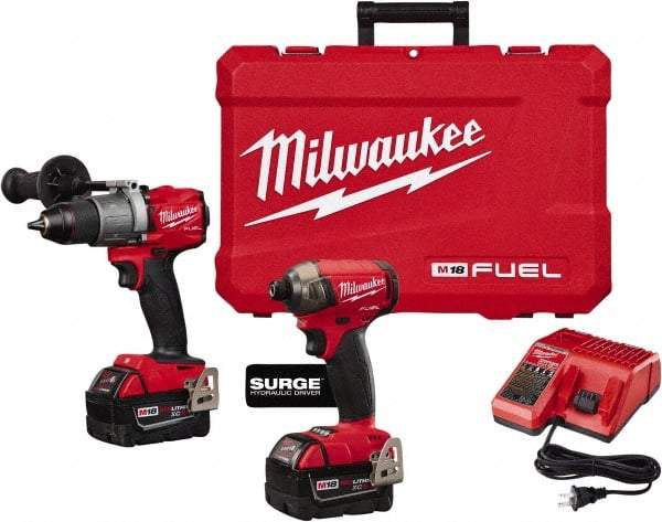 Milwaukee Tool - 18 Volt Cordless Tool Combination Kit - Includes Hammer Drill & 1/4" Hex Impact Driver, Lithium-Ion Battery Included - Benchmark Tooling