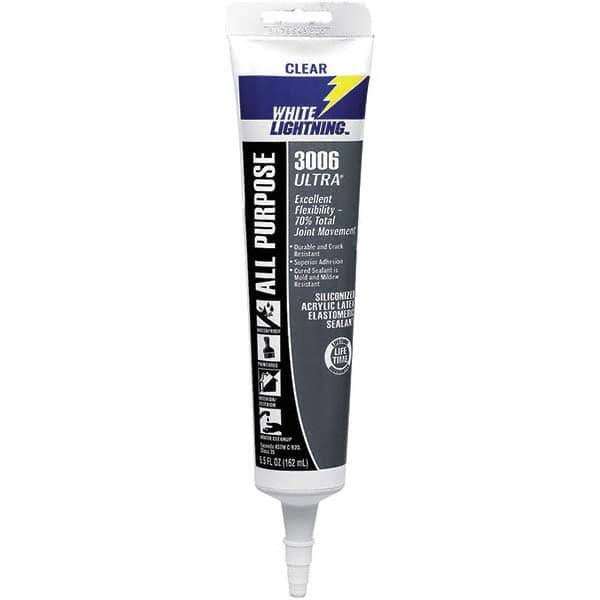 White Lightning - 5.5 oz Tube Clear Acrylic & Latex Sealant - -30 to 180°F Operating Temp, 45 min Tack Free Dry Time, 5 to 7 Days Full Cure Time - Benchmark Tooling